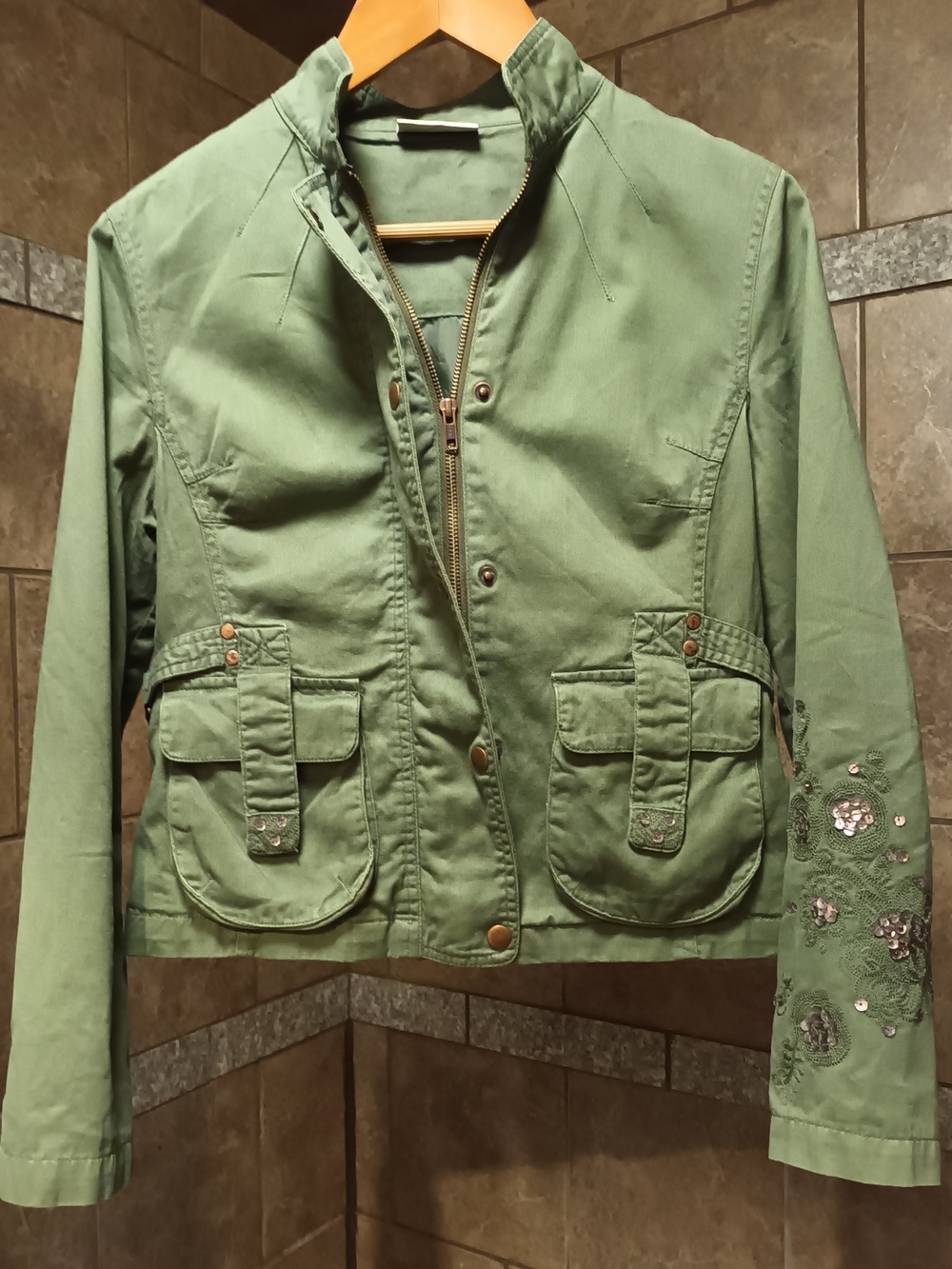 Women's Green Embroidered Utility Jacket